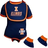 Illinois Fighting Illini Baby Onesie, Bib, and Booties, 6-9 mos