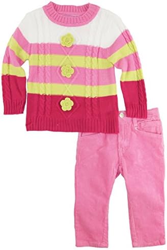 Titicos Babies Baby Girls Pastel Floral Stripes Cardigan Sweater 2Pc Pant Set, Pink, 6-12 Months