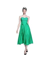 Strapless Beaded Sweetheart Tea Length Bridesmaid Dress/Prom Dress/Party Dress 
