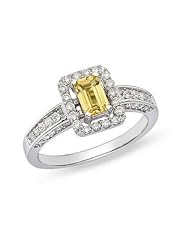 1 1/5 Carat Yellow Sapphire and Diamond 14K White Gold Ring