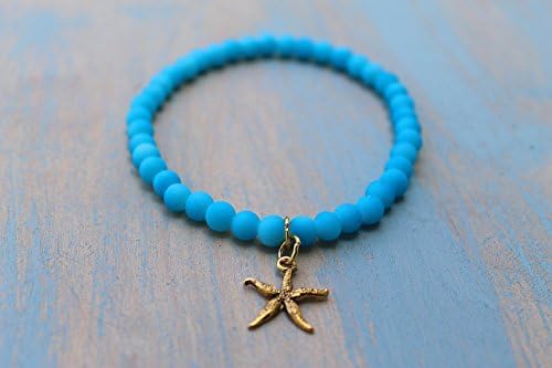 Light Blue Silicone Beaded Anklet with Gold Starfish Charm