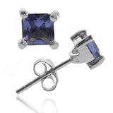 Sterling Silver .925 Tanzanite cz Stone Square 5mm Stud Earrings