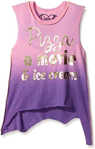 Dirtee Hollywood Girls' Big Girls' Pizza Movie and Ice Top, Hot Pink/Purple, X-Large