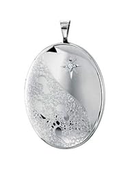 Oval Footprints Locket with Diamond in Sterling Silver