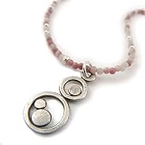 Stacked Mod Circles Sterling Silver Pendant on Rhodochrosite Bead Necklace