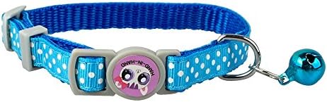 Polka Dots Nylon Cat Kitten Collar with Bell Neck for 7-11" Adjustable Blue