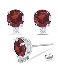 0.04 Ct Diamond & 0.58 Ct Garnet Earrings in 14K White Gold