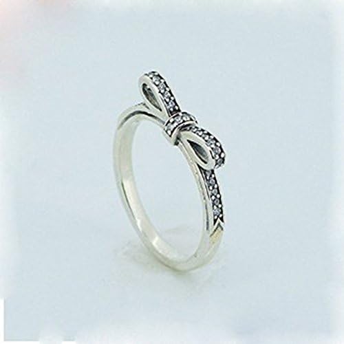 Sparkling Bow Ring Fits European Pandora Jewelry Authentic 925 Sterling Silver with Clear Cubic Zirconia (58)