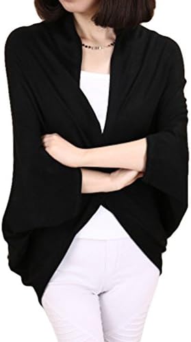 Goldensat Women's Batwing Sleeve Knit Outerwear Loose Sweater Shawl Cape M Black