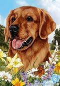 Golden Retriever Red Dog - Tamara Burnett Summer Flowers House Dog Breed Flag 28'' x 40''
