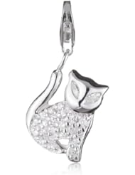 VINANI brand Germany 925 Sterling Silver Charm Pendant Sitting Cat shiny Zirconia white HKAZ