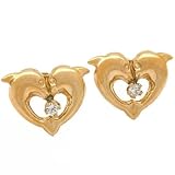 14K Yellow Gold Dolphin Heart CZ Earrings Jewelry 8mm