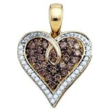 1/2 Carat Chocolate & White Diamond 10k Yellow Gold Heart Pendant