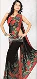 Black Faux Georgette Indian Designer Belly Dance Dress Saree Sari with Unstitched Blouse