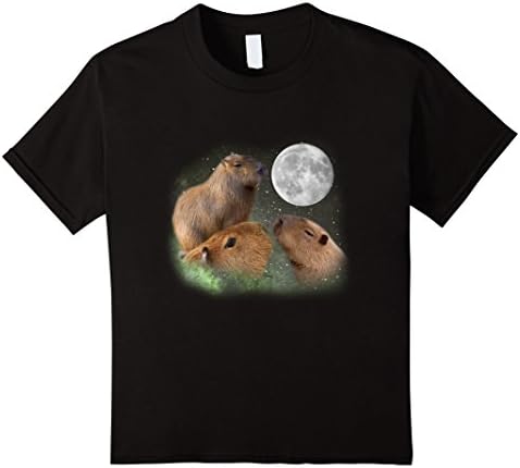 Kids Three Moon Capybaras T-Shirt. Funny Three Wolf Moon Parody 12 Black