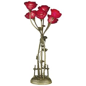 Dale Tiffany Red Roses Art Glass Table Lamp by Dale Tiffany Lamps