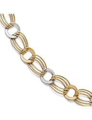 Leslies 14k Two-tone Polished and Textured Fancy Link Bracelet Length 7.5"