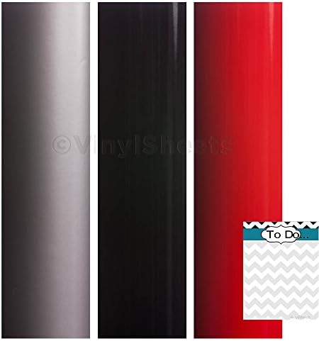 A2G319 12 x 12 Inches Silver Black Red 2 sheets of each color Gloss Permanent Outdoor Adhesive Vinyl Sheets Rolls for Personal Craft Vinyl Cutters make Wall Decals Vinyl Lettering Stickers at home