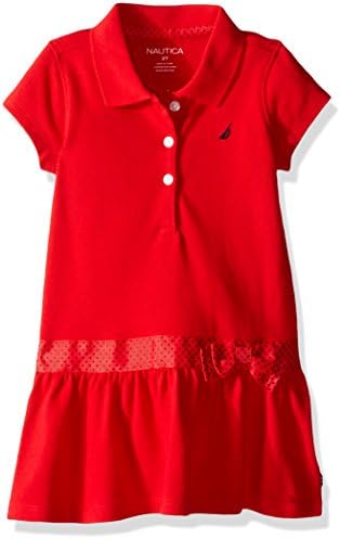Nautica Big Girls Pique Dress Contrast with Polka Dot Belt, Red, 8