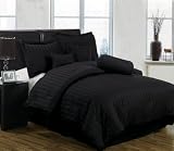 7 Pieces Black Cotton Jacquard Stripe Reversible Duvet Cover Set King Size Bedding