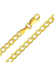 14K Yellow Gold 3.4mm Concave Curb Cuban Chain Bracelet with Lobster Claw Clasp - 7" Inches