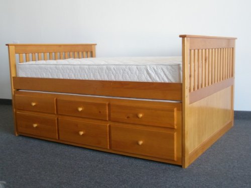 Captains Bed Full with Twin Trundle and Drawers in Honey