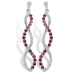 10k White Gold Ruby and Diamond Twist Earrings