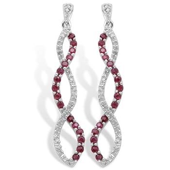10k White Gold Ruby and Diamond Twist Earrings