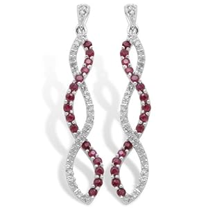 10k White Gold Ruby and Diamond Twist Earrings by