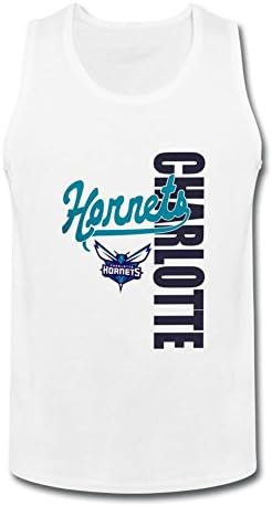 SQPDEM Men's Charlotte Hornets Outline ScriptHooded Print Vest Tank Tops