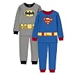 Toddler Boys' 4-piece Batman/Superman Pajama Set - Grey/Blue