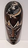Kleine Maske, afrikanisch, handgeschnitzt, Holz, zum Aufhängen, 20 cm, Motiv: Fische