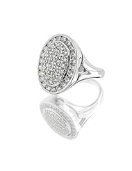 Platinum Oval Shaped Diamond Fashion Ring set with Round Brilliant Diamonds. 1 1/2 CTW