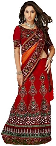 Gorgeous Orange & Red Designer Wedding Wear Dress Embroidered Saree