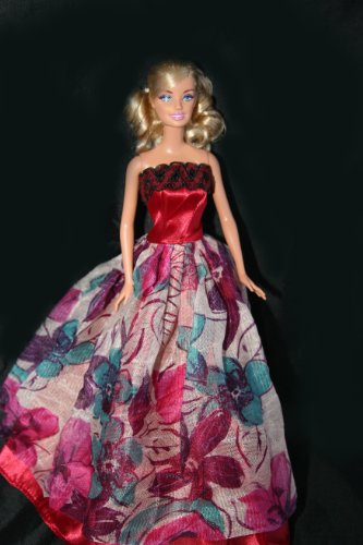 Floral Red Barbie Sized Doll Dress