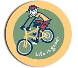LIFE IS GOOD ROAD BIKE JAKE ROUND STICKERS (PACK OF 2) PERFECT FOR SPREADING CHEER AND OPTIMISM!