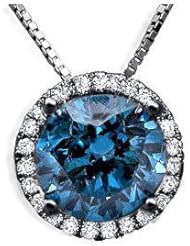 1.25ct Blue Round Diamond Solitaire Necklace Pendant 18k Black Gold
