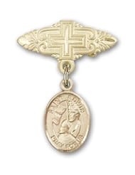 14K Gold Baby Badge with St. Edwin Charm and Badge Pin with Cross