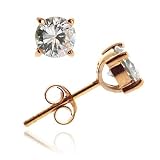 Rose Gold Vermeil (24k Gold over Sterling Silver) Diamond cz stone round stud Earrings