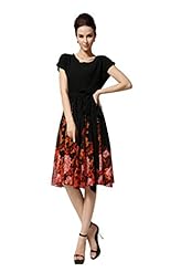 Chiffon General Print Summer Round Neck Elasticized   Waistline Prom Dress/Tunic 