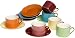 Yedi Houseware Classic Coffee and Tea Solid Teacups and Saucers, Assorted Citrus/Gold, Set of 6