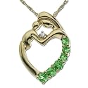 14k Yellow Gold Created Emerald and Diamond Mother Holding Child Pendant, 18"