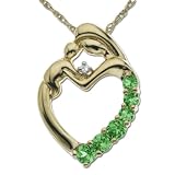 14k Yellow Gold Created Emerald and Diamond Mother Holding Child Pendant, 18
