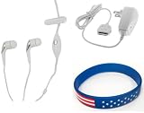 Apple iPod Touch II 2nd generation Accessory Bundle- Stereo Headset Hands-free + Home Wall Travel Charger + Free Stars Stripes Wristband
