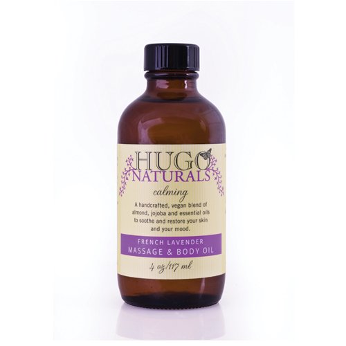 Hugo Naturals Massage & Body Oil - French Lavender - 4-Ounce Bottle (Pack of 2)