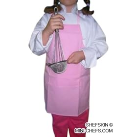  CHEFSKIN SET 1 KIDS CHILDREN APRON PINK + 1 KIDS MUSHROOM CHEF HAT WHITE FIT KIDS BETWEEN 2 AND 7 YEARS OLD ADJUSTABLE NICE BESTSELLER FBA