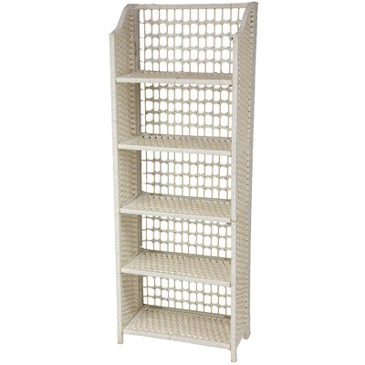 Oriental Furniture Simple All Natural Unique Book Case, Collapsible Natural Fiber 5 Shelf Unit, White
