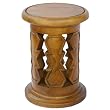 Handmade Asian Furniture - 19" Carved Acacia Wood Round End Table With Ethnic Design & Rich Finish