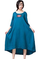 Elbow Length Sleeves Cotton/Linen  Dress