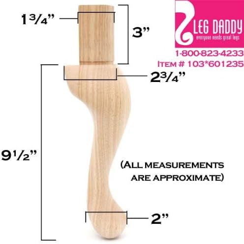 Leg Daddy 9 1/2" Unfinished Queen Anne Sofa Leg, Set of 4
